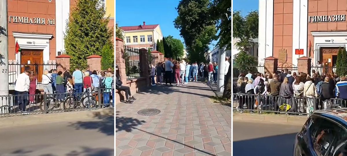 Очередь перед гимназией №1 в Бресте в июне 2025 года. Скриншот видео